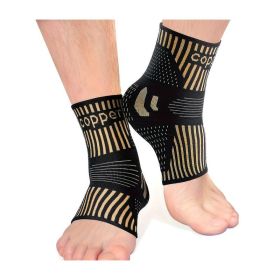 1 Pair Copper Ankle Support Sleeves Unisex Wicking With Arch Heel Stabilization Ideal For Basketball Tennis Running (Option: L)