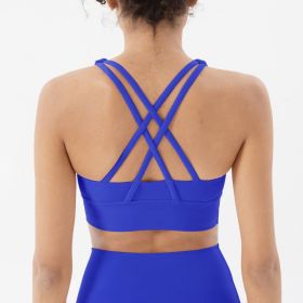 Nylon Top Women Bra Sexy Top Woman Breathable Underwear Women Fitness Yoga Sports Bra For Women Gym 22 Colors (Color: Electric Blue, size: XL)