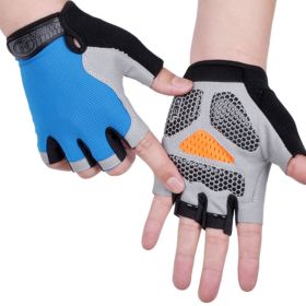 HOT Cycling Anti-slip Anti-sweat Men Women Half Finger Gloves Breathable Anti-shock Sports Gloves Bike Bicycle Glove (Color: Type B--Blue2, size: L)