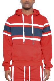 SOLID WITH THREE STRIPE PULLOVER HOODIE (Color: RED WHITE, size: M)