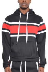 SOLID WITH THREE STRIPE PULLOVER HOODIE (Color: OLIVE BLACK, size: L)