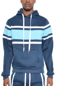 SOLID WITH THREE STRIPE PULLOVER HOODIE (Color: NAVY SKY, size: 2XL)