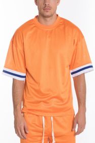 MESH SLEEVE TAPE ATHLETIC TSHIRT (Color: Orange, size: L)