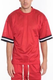 MESH SLEEVE TAPE ATHLETIC TSHIRT (Color: Red, size: M)