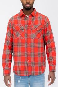 LONG SLEEVE FLANNEL FULL PLAID CHECKERED SHIRT (Color: RED SKY, size: S)