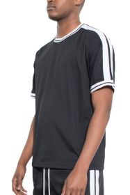 Striped Tape Short Sleeve T-shirt (Color: Black, size: 2XL)