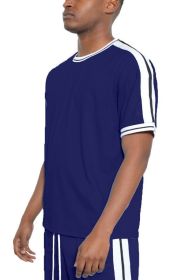 Striped Tape Short Sleeve T-shirt (Color: NAVY, size: M)
