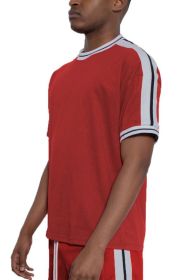 Striped Tape Short Sleeve T-shirt (Color: Red, size: XL)