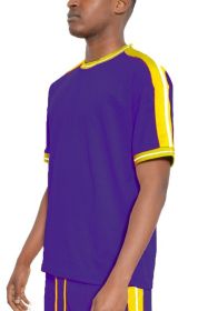 Striped Tape Short Sleeve T-shirt (Color: DARK PURPLE, size: 2XL)