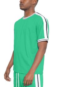 Striped Tape Short Sleeve T-shirt (Color: JADE, size: L)
