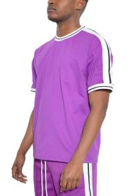 Striped Tape Short Sleeve T-shirt (Color: Purple, size: XL)