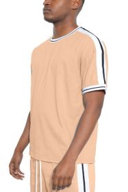 Striped Tape Short Sleeve T-shirt (Color: SAND, size: XL)