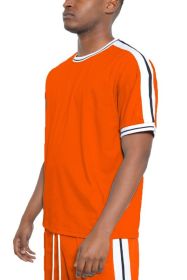 Striped Tape Short Sleeve T-shirt (Color: Orange, size: 2XL)