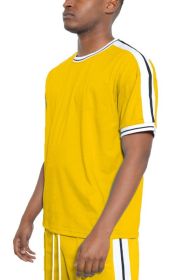 Striped Tape Short Sleeve T-shirt (Color: Yellow, size: 2XL)