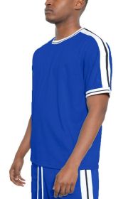 Striped Tape Short Sleeve T-shirt (Color: ROYAL, size: L)