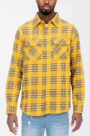 LONG SLEEVE FLANNEL FULL PLAID CHECKERED SHIRT (Color: YELLOW SKY, size: XL)