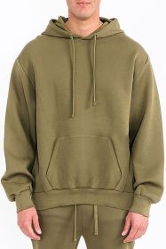 Mens Solid Tech Fleece Hoodie (Color: Olive, size: S)