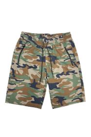 COTTON BLEND LOUNGE SWEAT SHORTS (Color: CAMO GREEN, size: S)