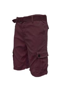 Weiv Mens Belted Cargo Shorts with Belt (Color: Burgundy, size: 38)