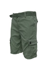 Weiv Mens Belted Cargo Shorts with Belt (Color: Olive, size: 40)