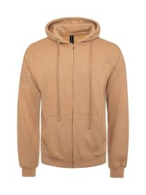 FLEECE ZIPPER HOODIE (Color: Tan, size: XL)