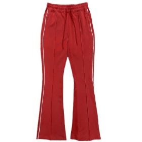 Mens Side Pipe Stacked Flare Pants (Color: Red, size: 2XL)