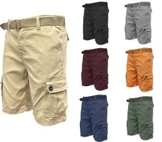 Weiv Mens Belted Cargo Shorts Pockets and Belt (Color: Dark Grey, size: 32)