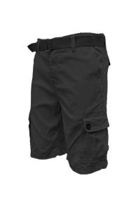 Weiv Mens Belted Cargo Shorts Pockets and Belt (Color: Black, size: 32)