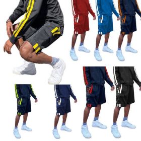 Two Stripe Cargo Pouch Shorts (Color: black lime, size: L)