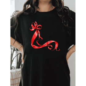 Casual Women's Cotton T-Shirt with Bow Detail - Trendy and Comfortable for Every Season (Style: 418)