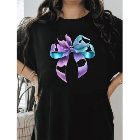 Casual Women's Cotton T-Shirt with Bow Detail - Trendy and Comfortable for Every Season (Style: 233)