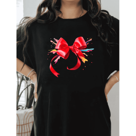 Casual Women's Cotton T-Shirt with Bow Detail - Trendy and Comfortable for Every Season (Style: 361)